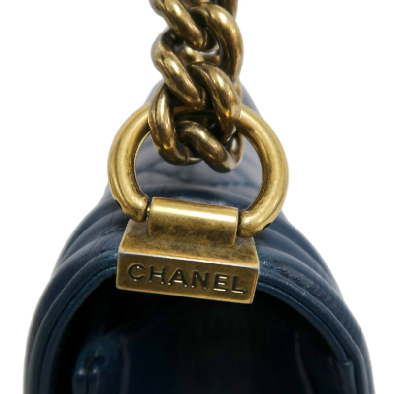 CHANEL Boy Quilted Lambskin Shoulder Bag Navy Gold Hardware