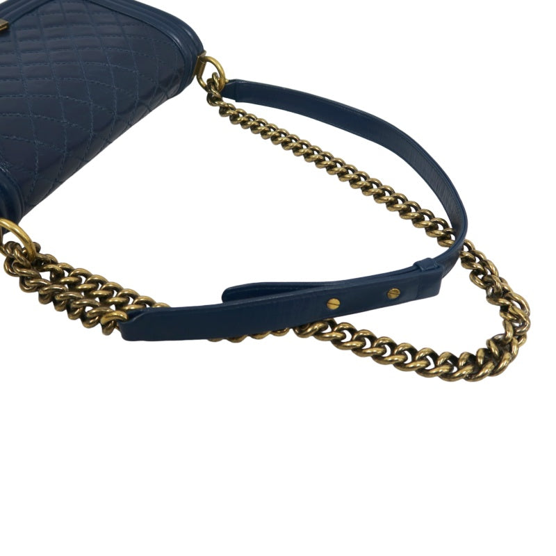 CHANEL Boy Quilted Lambskin Shoulder Bag Navy Gold Hardware