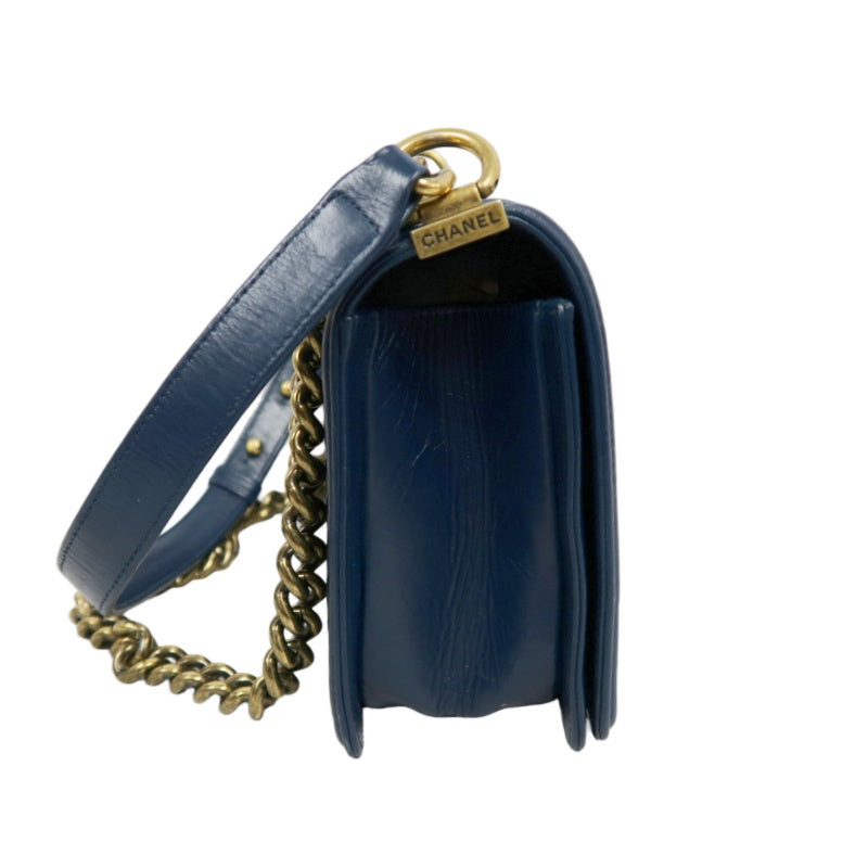 CHANEL Boy Quilted Lambskin Shoulder Bag Navy Gold Hardware