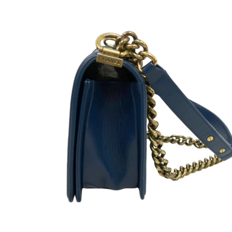 CHANEL Boy Quilted Lambskin Shoulder Bag Navy Gold Hardware