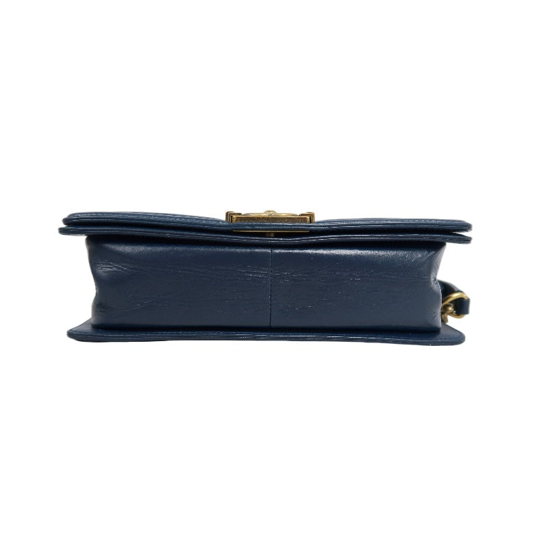 CHANEL Boy Quilted Lambskin Shoulder Bag Navy Gold Hardware