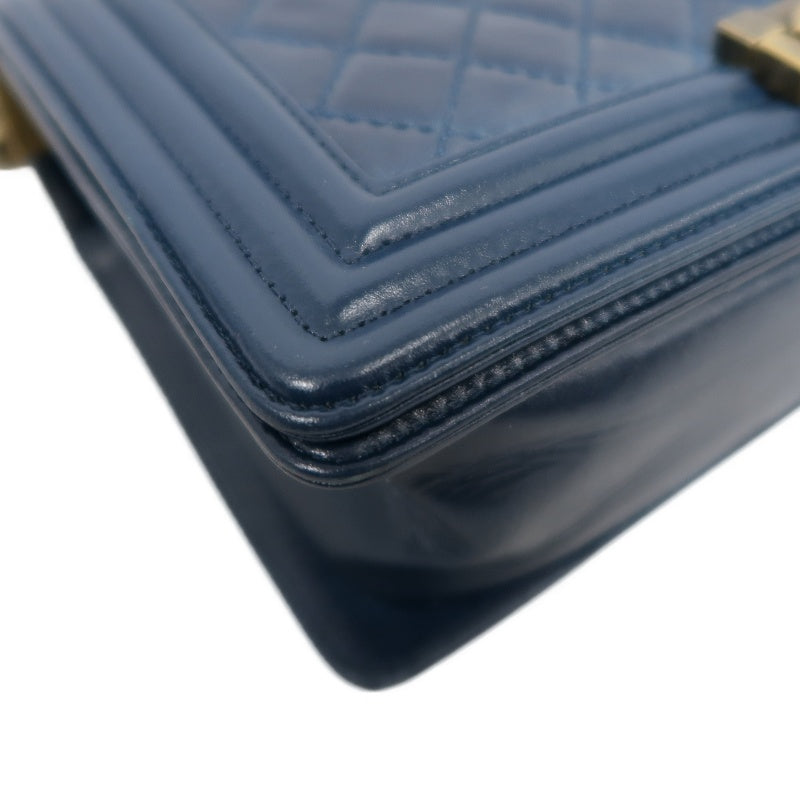 CHANEL Boy Quilted Lambskin Shoulder Bag Navy Gold Hardware