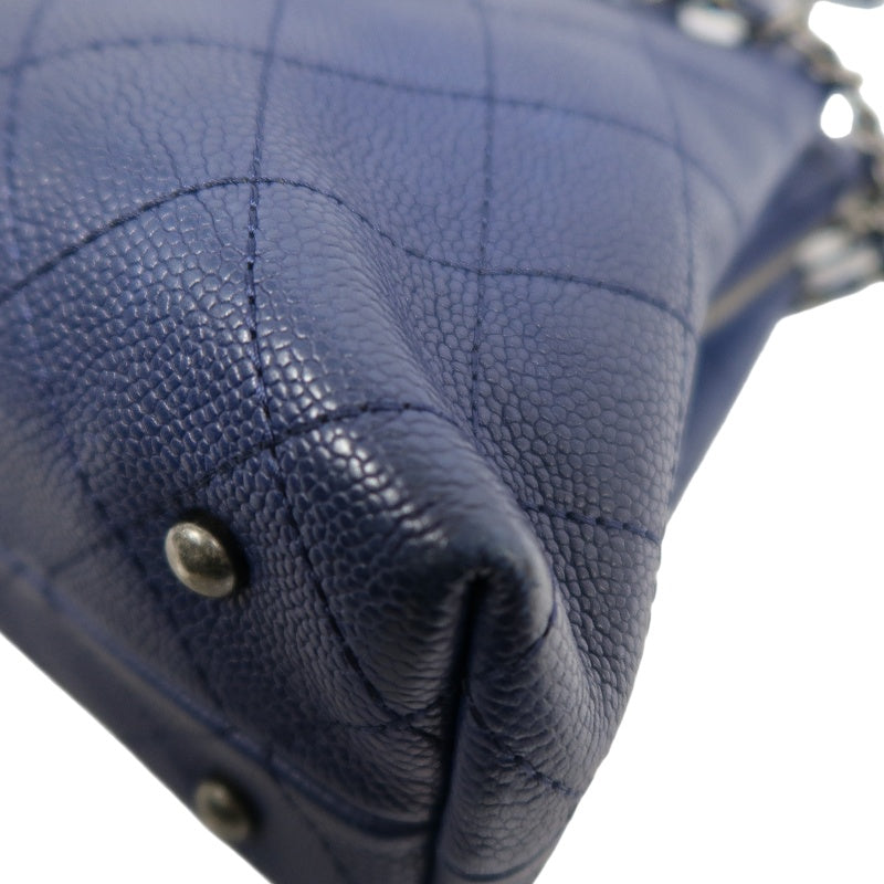 CHANEL Matelasse Calfskin Tote Shoulder Bag Blue Silver Hardware