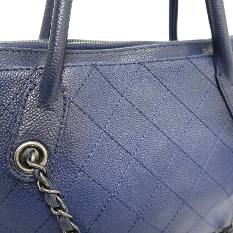 CHANEL Matelasse Calfskin Tote Shoulder Bag Blue Silver Hardware