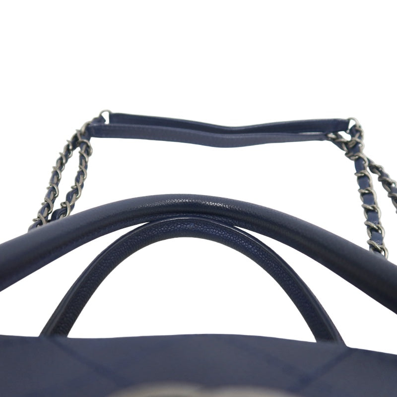 CHANEL Matelasse Calfskin Tote Shoulder Bag Blue Silver Hardware