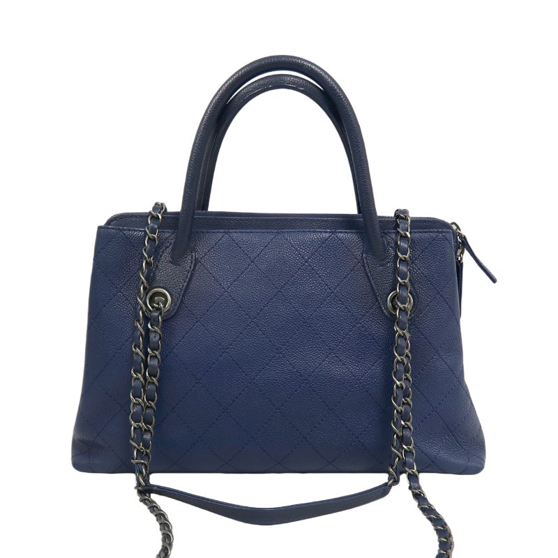 CHANEL Matelasse Calfskin Tote Shoulder Bag Blue Silver Hardware