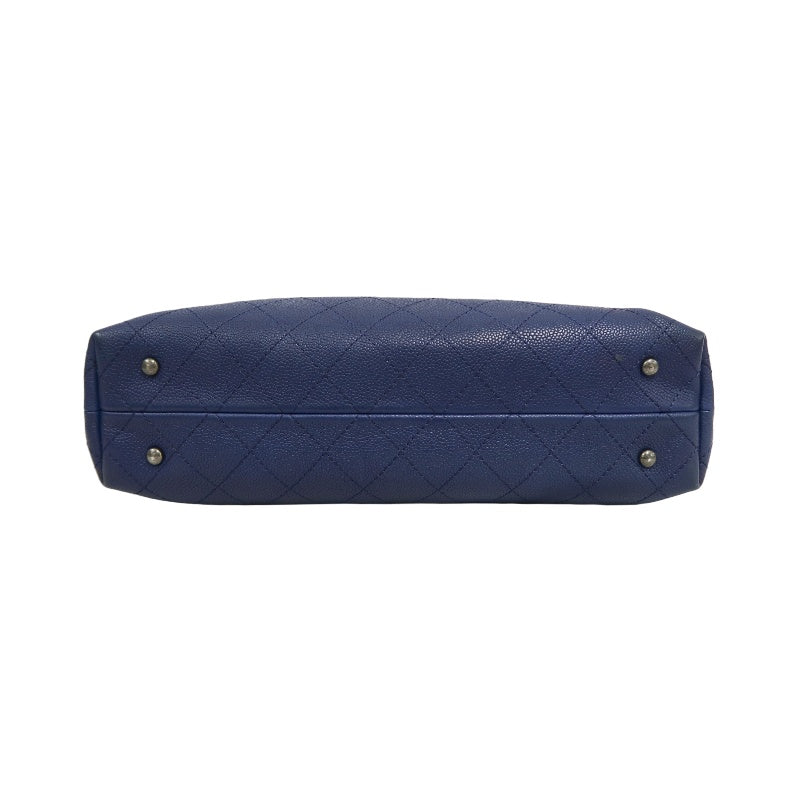 CHANEL Matelasse Calfskin Tote Shoulder Bag Blue Silver Hardware