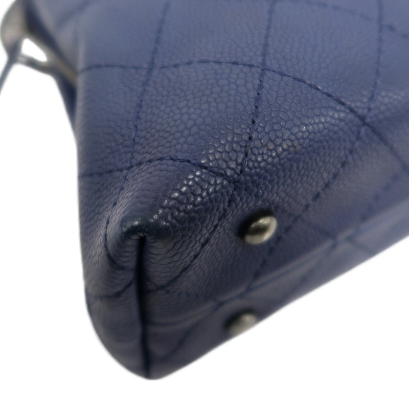 CHANEL Matelasse Calfskin Tote Shoulder Bag Blue Silver Hardware