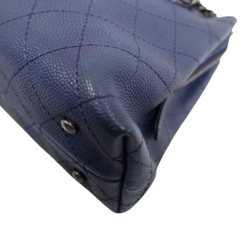CHANEL Matelasse Calfskin Tote Shoulder Bag Blue Silver Hardware