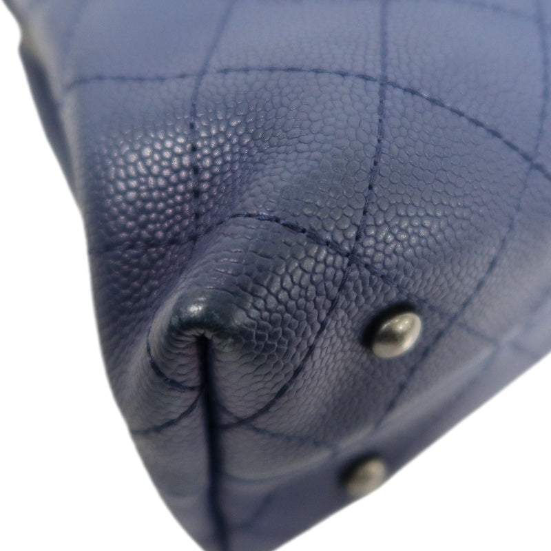 CHANEL Matelasse Calfskin Tote Shoulder Bag Blue Silver Hardware