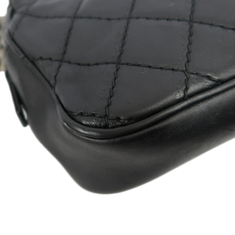 CHANEL Matelasse Lambskin Shoulder Bag Black Gold Hardware