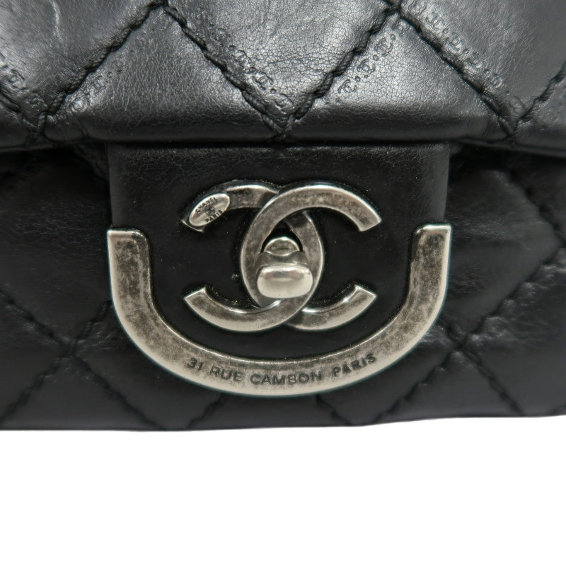 CHANEL Matelasse Lambskin Shoulder Bag Black Gold Hardware