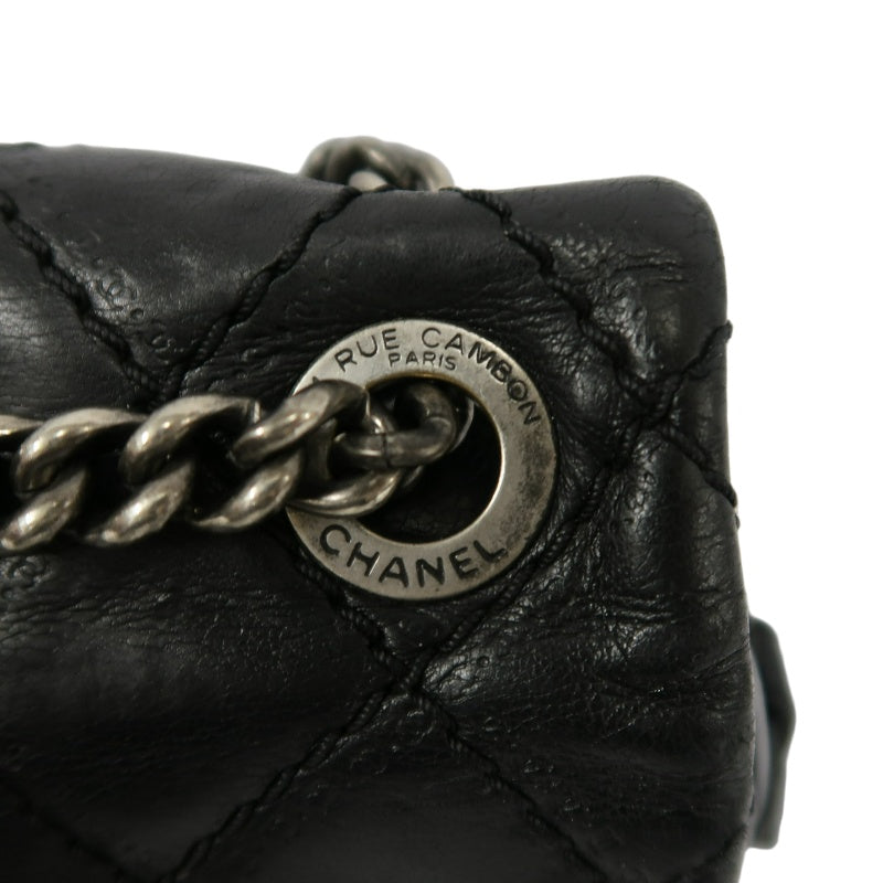 CHANEL Matelasse Lambskin Shoulder Bag Black Gold Hardware