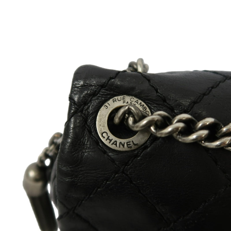 CHANEL Matelasse Lambskin Shoulder Bag Black Gold Hardware