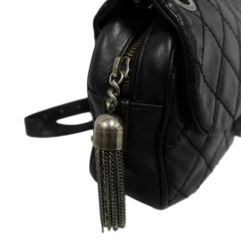 CHANEL Matelasse Lambskin Shoulder Bag Black Gold Hardware