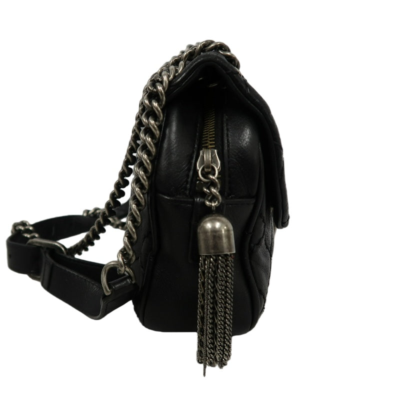 CHANEL Matelasse Lambskin Shoulder Bag Black Gold Hardware