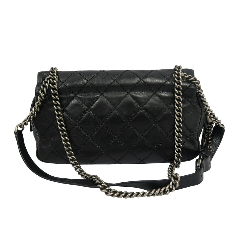 CHANEL Matelasse Lambskin Shoulder Bag Black Gold Hardware