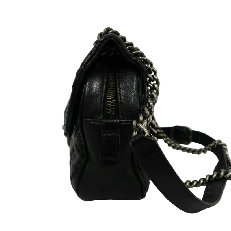 CHANEL Matelasse Lambskin Shoulder Bag Black Gold Hardware