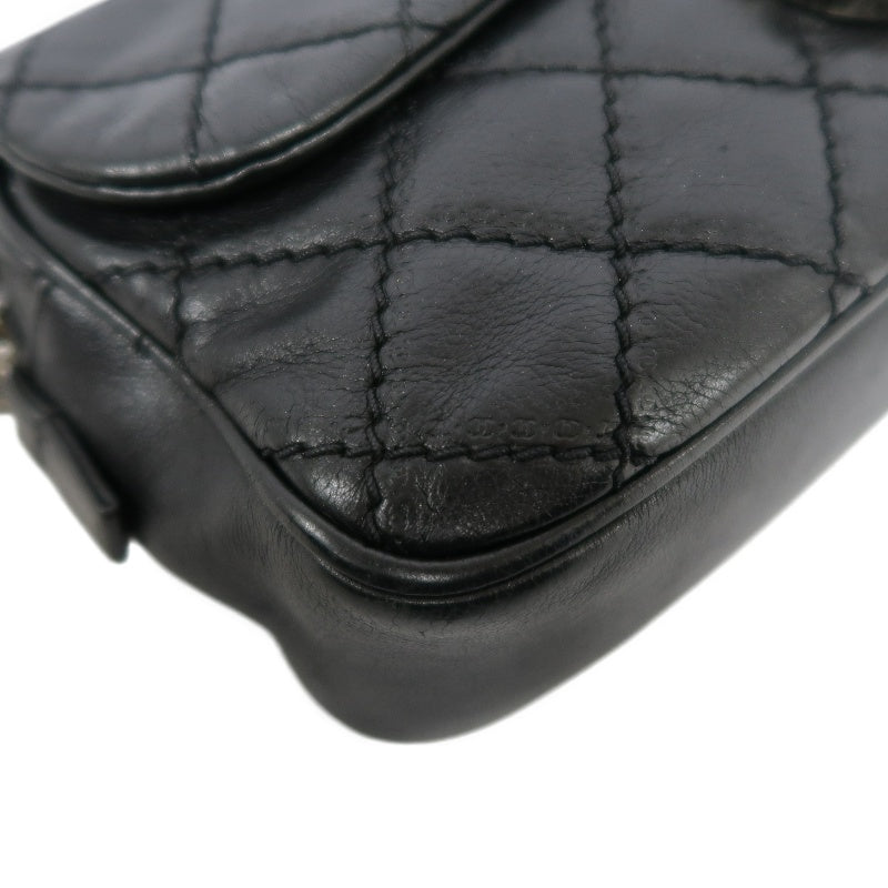 CHANEL Matelasse Lambskin Shoulder Bag Black Gold Hardware