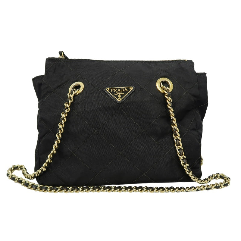 PRADA Nylon Shoulder Bag Black Gold Hardware