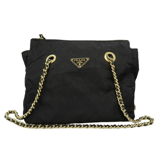 PRADA Nylon Shoulder Bag Black Gold Hardware