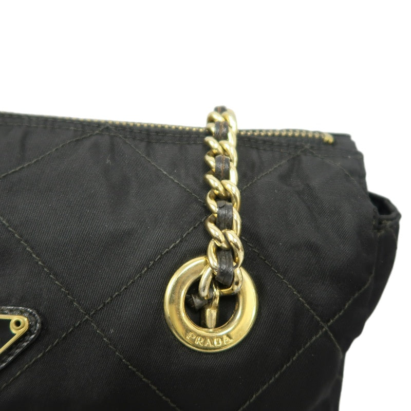 PRADA Nylon Shoulder Bag Black Gold Hardware