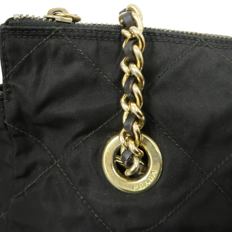 PRADA Nylon Shoulder Bag Black Gold Hardware