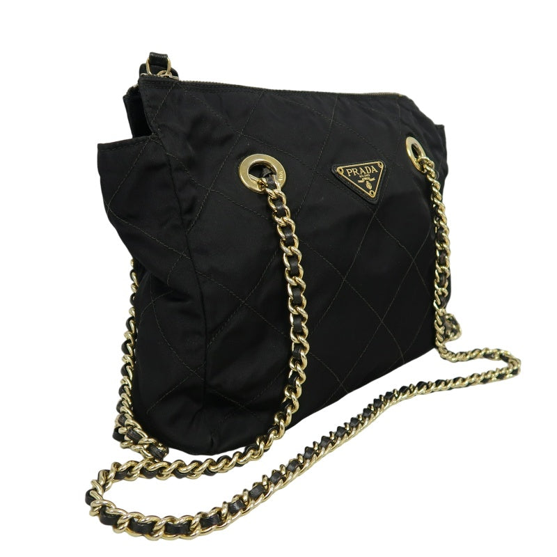 PRADA Nylon Shoulder Bag Black Gold Hardware
