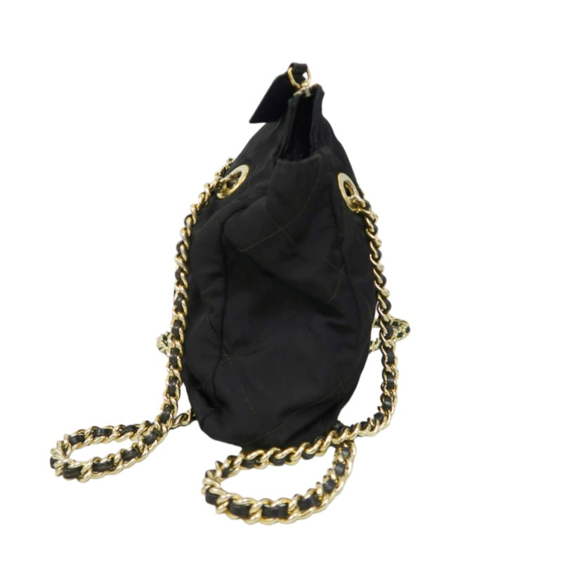 PRADA Nylon Shoulder Bag Black Gold Hardware