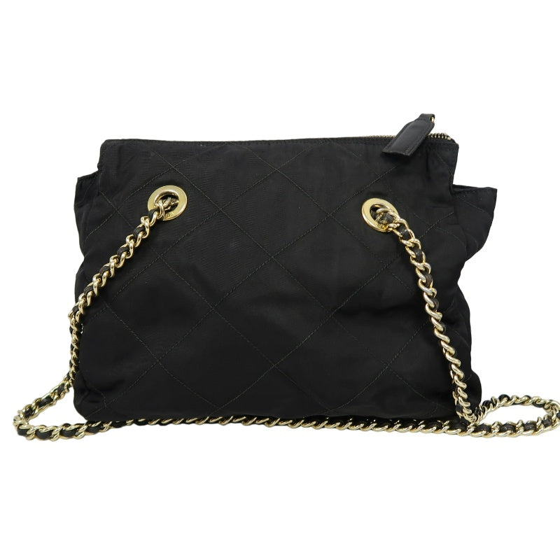 PRADA Nylon Shoulder Bag Black Gold Hardware