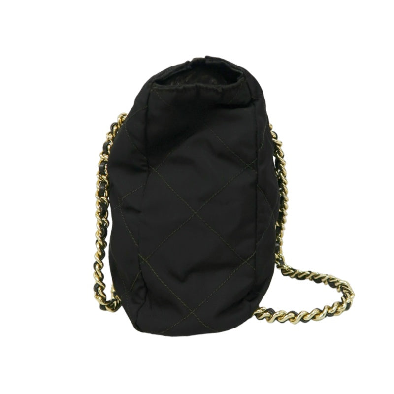 PRADA Nylon Shoulder Bag Black Gold Hardware