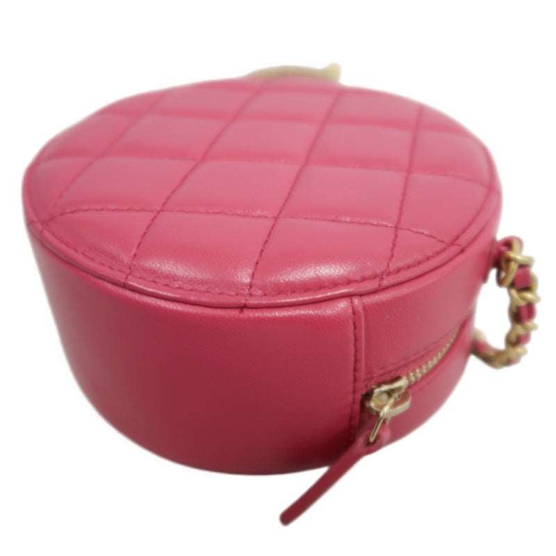 CHANEL Matelasse Mini Round Lambskin Shoulder Bag Pink Gold Hardware