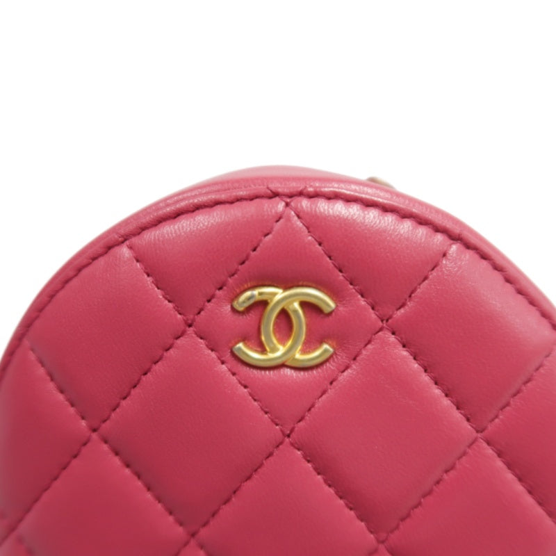 CHANEL Matelasse Mini Round Lambskin Shoulder Bag Pink Gold Hardware