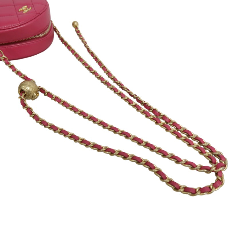 CHANEL Matelasse Mini Round Lambskin Shoulder Bag Pink Gold Hardware