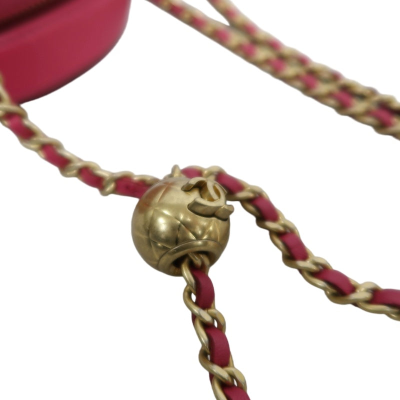 CHANEL Matelasse Mini Round Lambskin Shoulder Bag Pink Gold Hardware