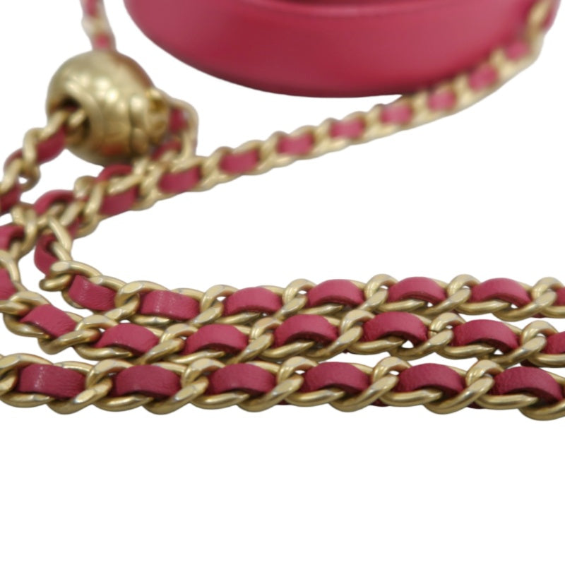 CHANEL Matelasse Mini Round Lambskin Shoulder Bag Pink Gold Hardware