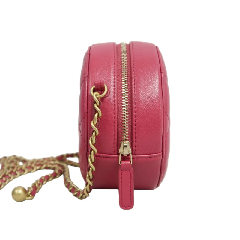 CHANEL Matelasse Mini Round Lambskin Shoulder Bag Pink Gold Hardware