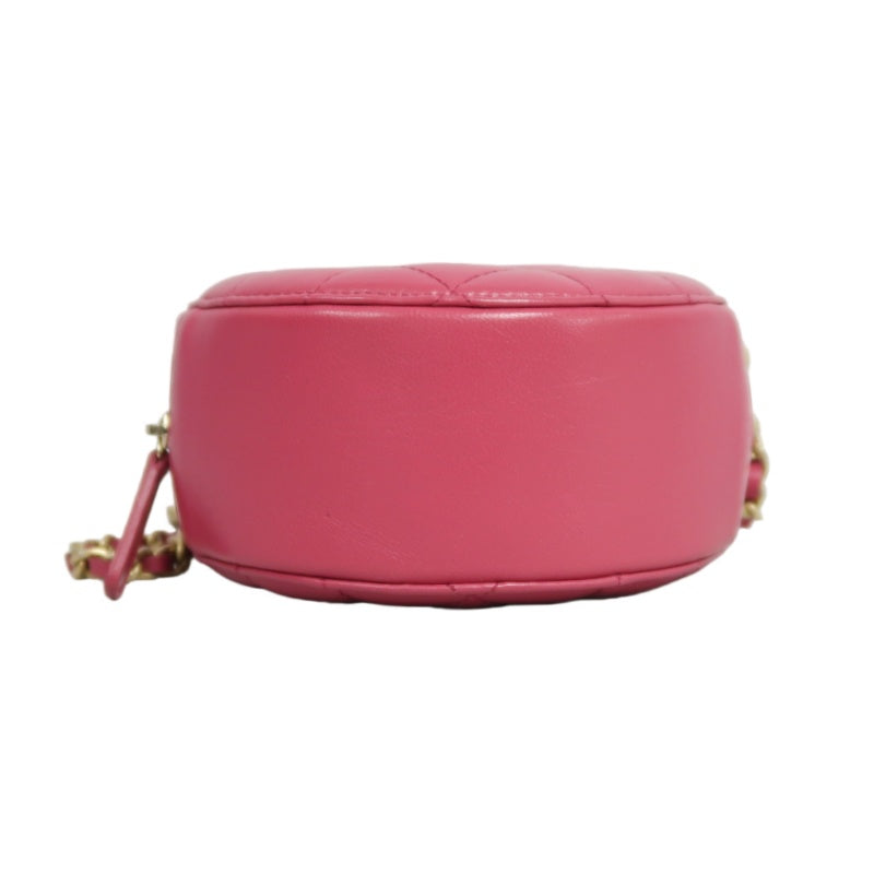 CHANEL Matelasse Mini Round Lambskin Shoulder Bag Pink Gold Hardware