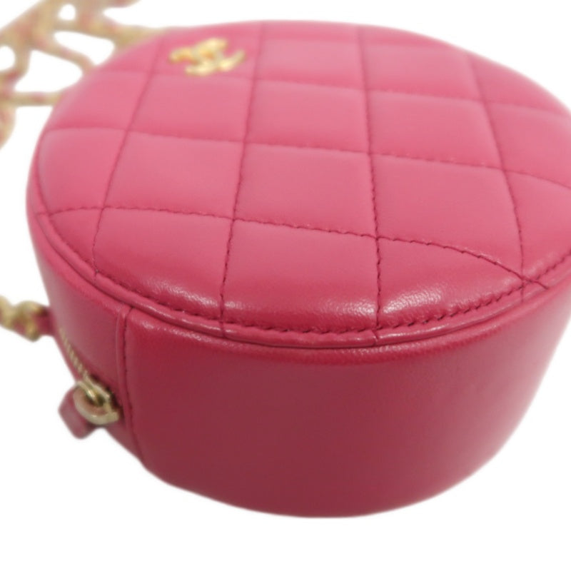 CHANEL Matelasse Mini Round Lambskin Shoulder Bag Pink Gold Hardware