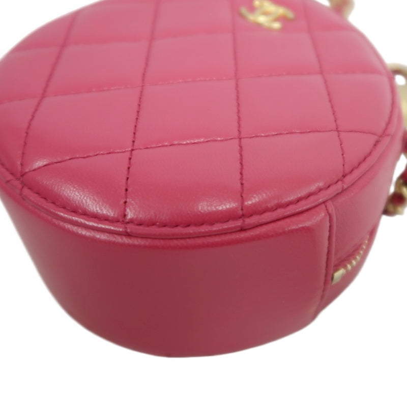 CHANEL Matelasse Mini Round Lambskin Shoulder Bag Pink Gold Hardware