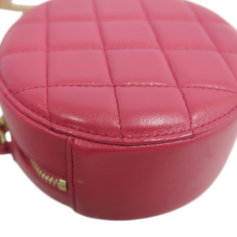 CHANEL Matelasse Mini Round Lambskin Shoulder Bag Pink Gold Hardware