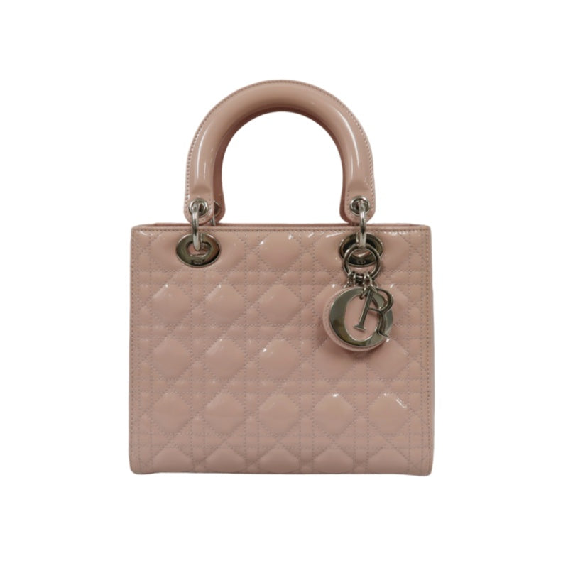 DIOR Cannage Lady Dior Lambskin Handbag Pink Silver Hardware With Shoulder Strap