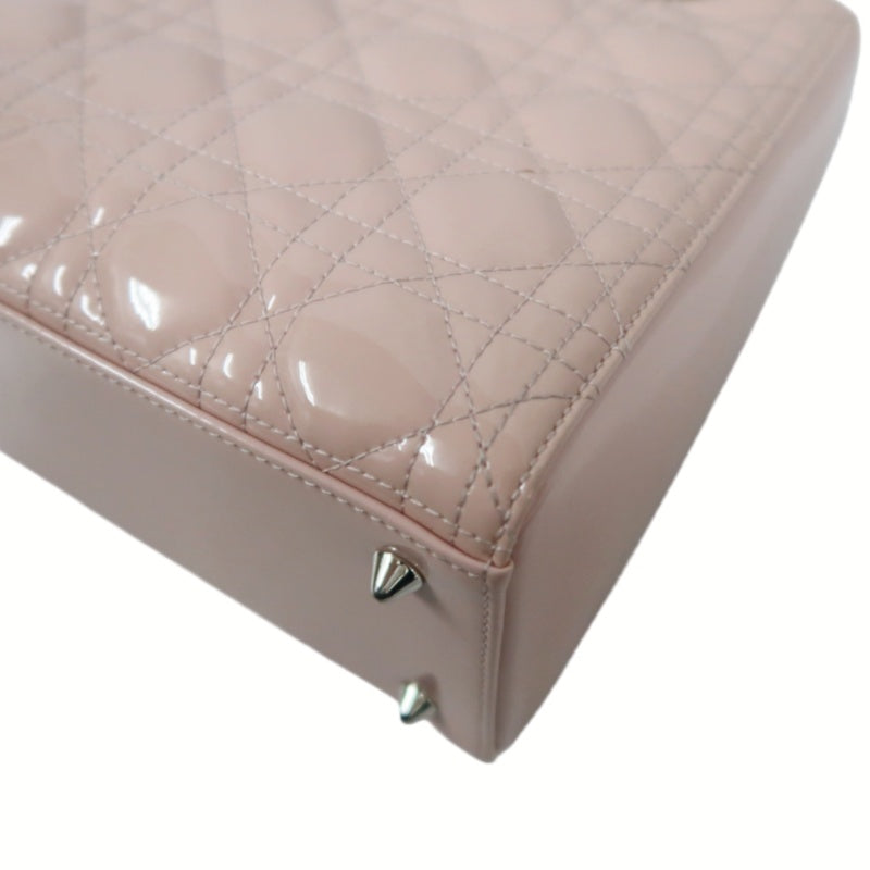 DIOR Cannage Lady Dior Lambskin Handbag Pink Silver Hardware With Shoulder Strap