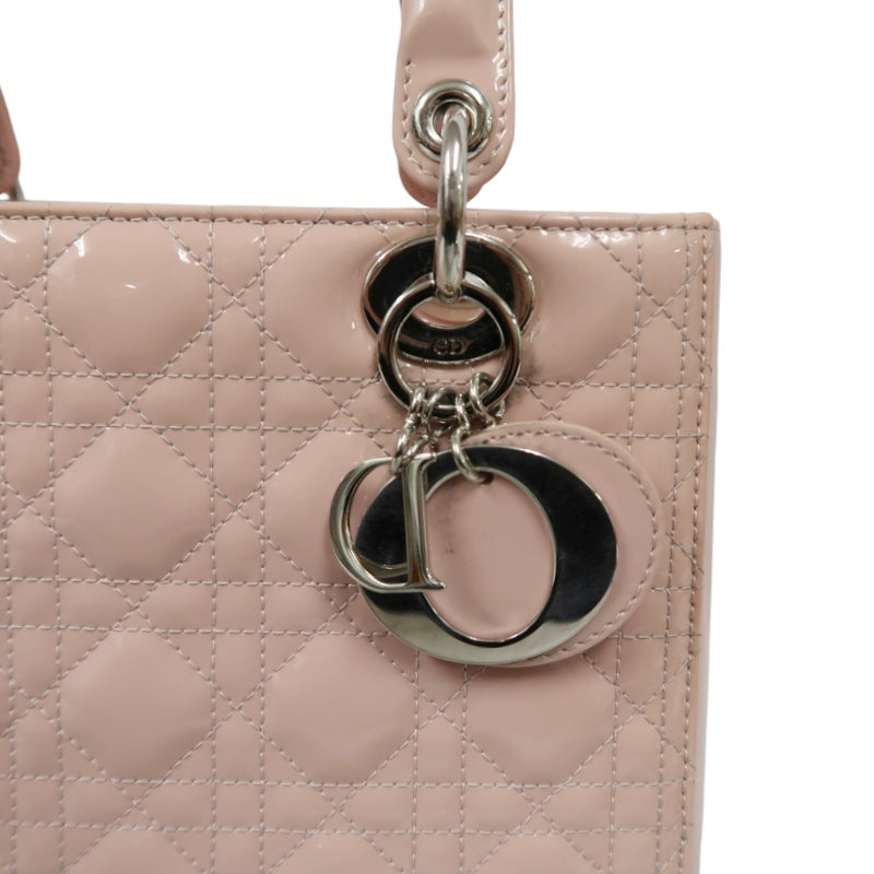 DIOR Cannage Lady Dior Lambskin Handbag Pink Silver Hardware With Shoulder Strap