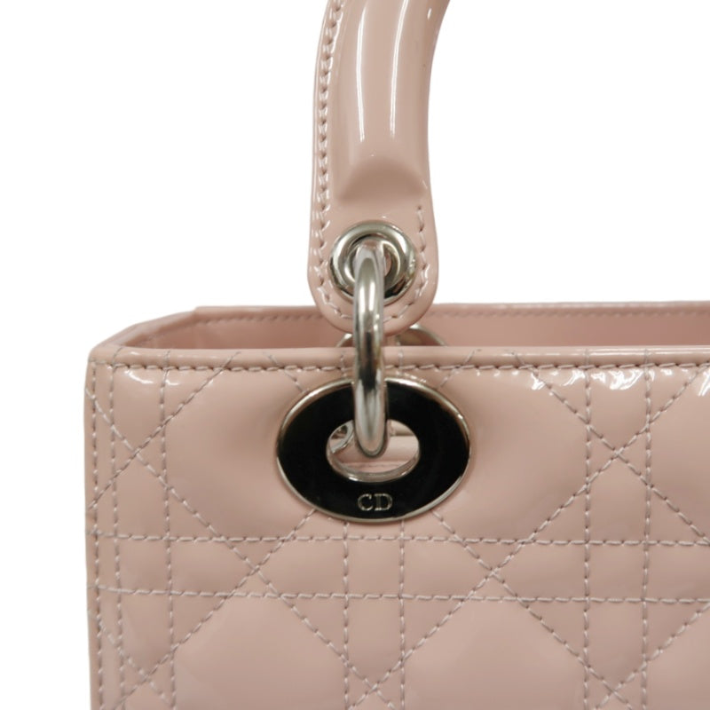 DIOR Cannage Lady Dior Lambskin Handbag Pink Silver Hardware With Shoulder Strap