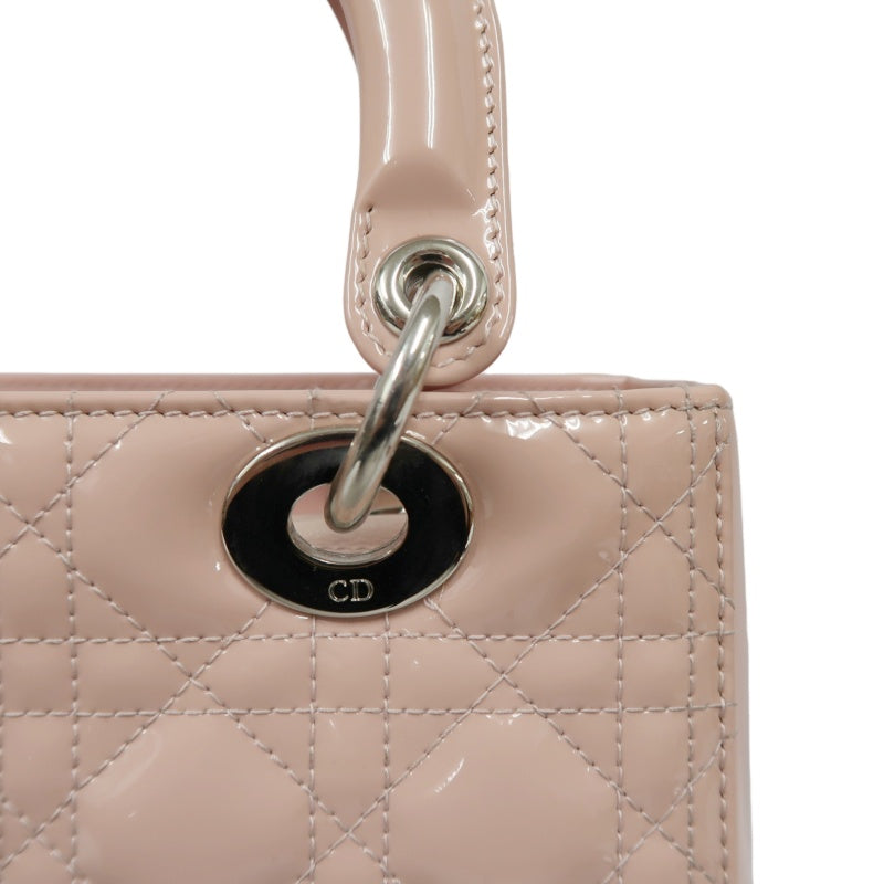 DIOR Cannage Lady Dior Lambskin Handbag Pink Silver Hardware With Shoulder Strap