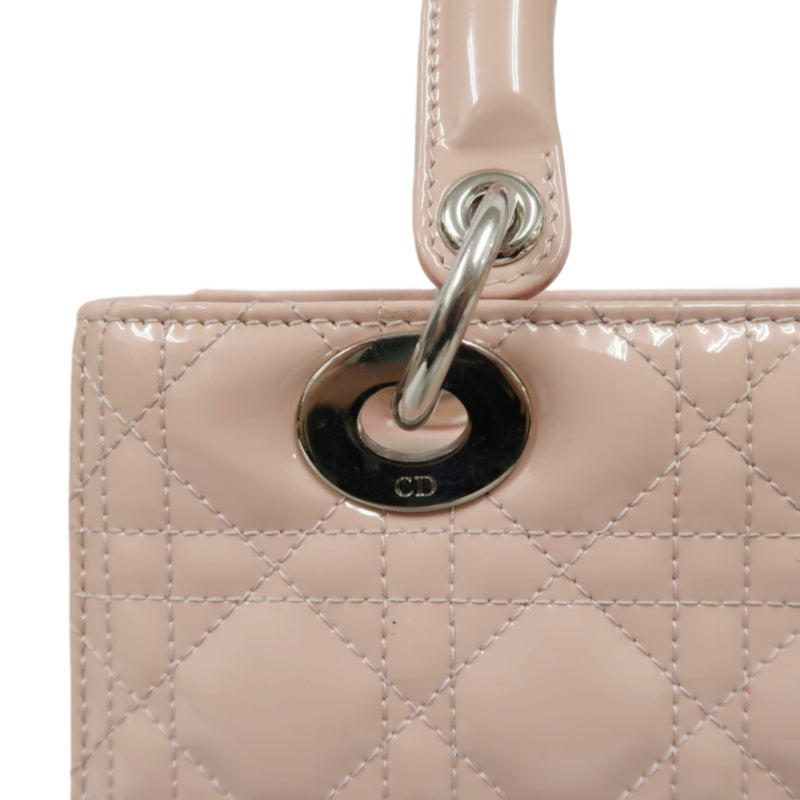 DIOR Cannage Lady Dior Lambskin Handbag Pink Silver Hardware With Shoulder Strap