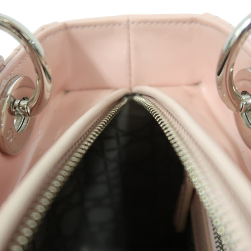 DIOR Cannage Lady Dior Lambskin Handbag Pink Silver Hardware With Shoulder Strap