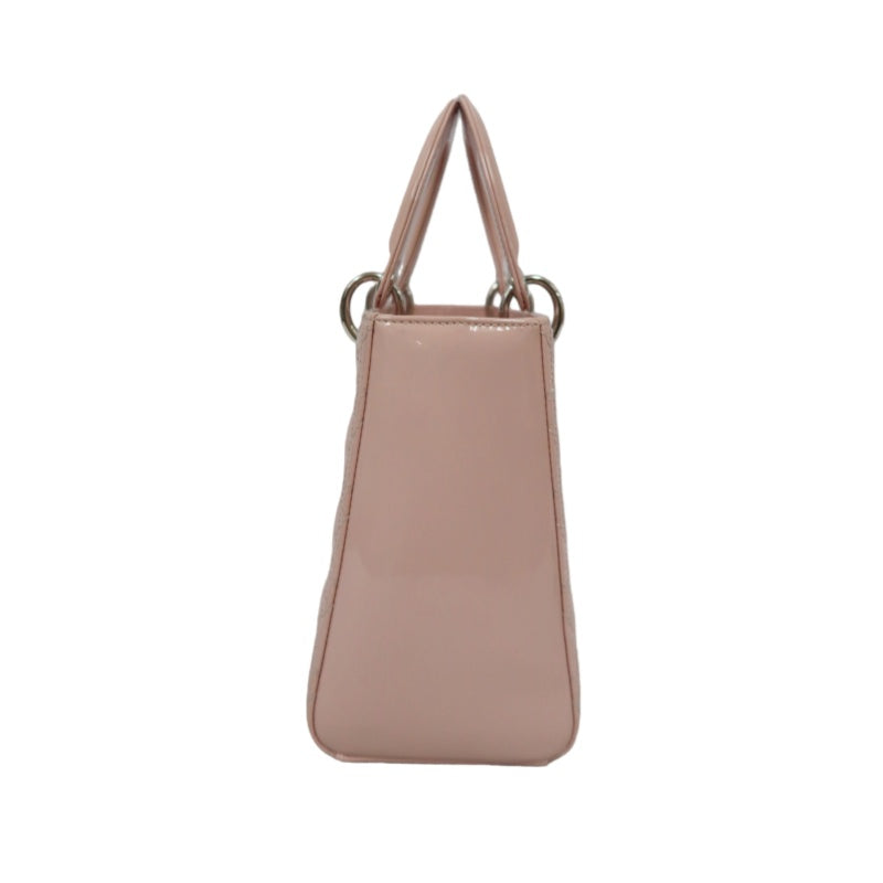DIOR Cannage Lady Dior Lambskin Handbag Pink Silver Hardware With Shoulder Strap