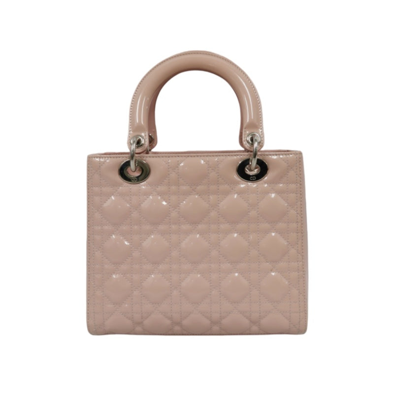 DIOR Cannage Lady Dior Lambskin Handbag Pink Silver Hardware With Shoulder Strap
